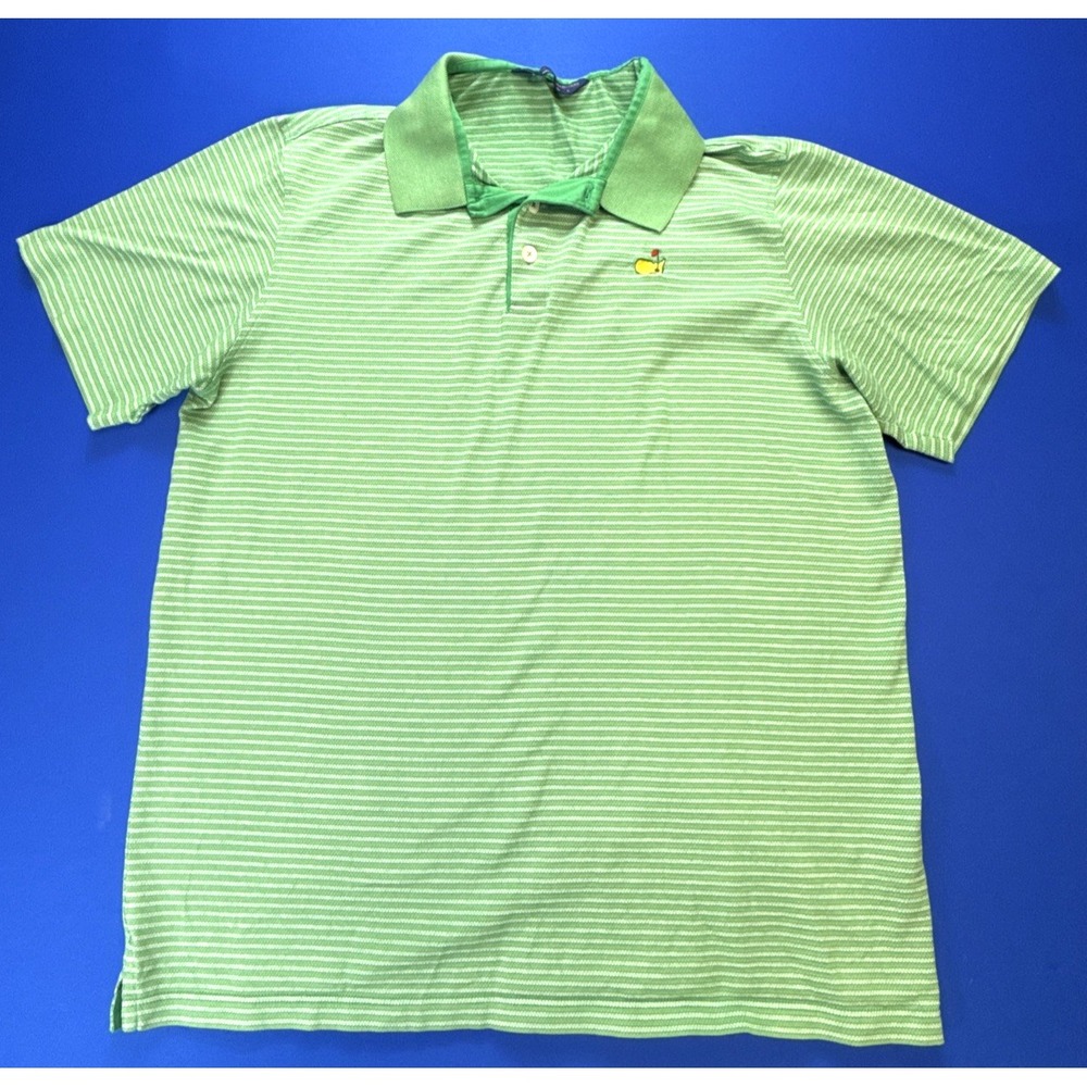 Masters Clubhouse Collection Made In Italy Green White Stripe Polo Shirt Mens L